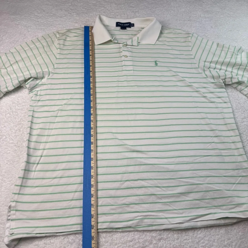 Polo Golf Shirt Mens Large Green White Striped 100% Prima Cotton Ralph Lauren‎